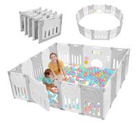 Dripex Parc Bebe Modulable et Pliable 190x190cm, Parcs Enfant avec Porte et Panneau d'Activité, Grande Espace de Jeu Intérieur/Extérieur, Facile à Assembler, Gris（18 Panneaux）