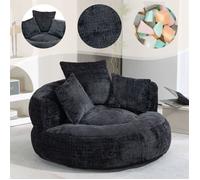 DRIPEX Pouf avec trois coussins remplissage d'éponge à mémoire,Pouf confortable en Chenille,Fauteuil de Sol Paresseux,Noir