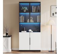 DRIPEX Vitrine Moderne avec lumière LED et portes en verre,étagères pour pour objets de collection,noir et blanc,80*30*200cm