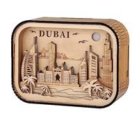 DRMFLE Lampe décorative en bois Dubaï, cadeau souvenir de Dubaï 3D, artisanat en bois découpé au laser, décoration de bureau pour la maison, le bureau, souvenir de voyage
