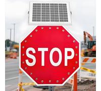 Drmoxin 24/32" Panneau Stop Solaire LED Clignotant, Résistant Aux Intempéries, à La Décoloration Et à La Rouille, pour Péages Et Rampes D'accès 60cm(24in)