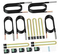 DROK Lot de 5 sondes de capteur de température DS18B20 étanches avec 5 cartes adaptateurs de sonde, fils de démarrage femelle vers femelle et résistances 4,7 K ohm pour Arduino Raspberry Pi DIY