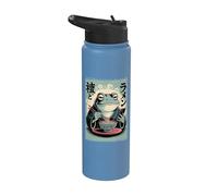 Drôle de grenouille grincheuse mangeant des ramen, grenouille et téléphone, art japonais Stainless Steel Insulated Water Bottle