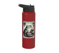 Drôle de grenouille grincheuse mangeant des ramen, grenouille et téléphone, art japonais Stainless Steel Insulated Water Bottle