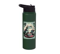Drôle de grenouille grincheuse mangeant des ramen, grenouille et téléphone, art japonais Stainless Steel Insulated Water Bottle