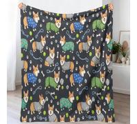 Drôle Empreinte De Patte Couverture Plaid en Doux Chaud Flanelle 220x240 cm | Léger Respirant Lavable Jeté de Canapé, Dessin Animé Animal Corgi, Cocooning Polaire Couvertures, Déco Maison, Cadeau, Gris