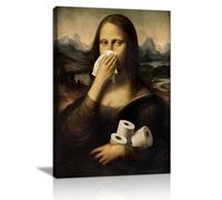 Drôle La Joconde Salle de Bain Tableau Decoration Murale Avec Cadre, Humour Se Pincer le Nez Impression Sur Toile Amusant La Joconde Classique Affiche Peintures Decor Maison pour Toilette Bain 30X40cm
