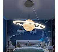 DROMEZ Lustre Enfant Planète LED Dimmable, Hauteur Réglable, Ø50cm | Suspension Luminaire Thème Espace 40W avec Télécommande (3000K-6000K) pour Décoration Chambre Fille et Garçon