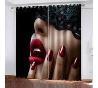 DRSTGYH Lot de 2 Rideau Occultant Isolant Thermique 3D Impression Fille Sexy aux lèvres Rouges Décoration Salon Rideau Isolant Phonique pour Chambre Enfant 2 x 91,5 cm x 214 cm