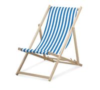 druck.de Chaise longue - Rayures étroites - Bleu clair - Pliable - En bois de hêtre - Charge maximale : 95 kg - Dossier réglable sur 3 positions - Chaise longue de plage