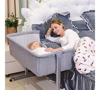 Drumm 3 in 1 Berceau Cododo,Lit de bébé de Chevet avec Matelas et Moustiquaire, Cododo Mobile Chambre Bébé pour 1 à 36 Mois Bébés,Hauteur en Réglable (Gris-96 * 57 * 77cm-2)