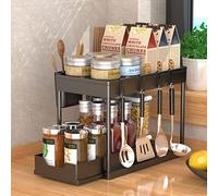 Drumm Tiroir de Rangement à 2 étages,Rganisateur sous évier,Paniers Coulissants Amovibles Coulissant en Métal,Porte-épices pour Cuisine,Salle de bain,Bureau (40 * 22 * 30.5cm（noir）)
