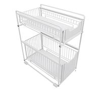 Drumm Tiroir de Rangement à 2 étages,Rganisateur sous évier,Paniers Coulissants Amovibles Coulissant en Métal,Porte-épices pour Cuisine,Salle de bain,Bureau,Blanc