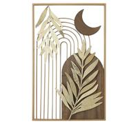 DRW Applique murale rectangulaire en métal et bois avec feuilles et lune dorées 2,5 x 35 x 56 cm