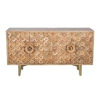 DRW Buffet avec 4 Portes en Bois et Pieds en métal Naturel et doré, 152 x 45 x 83 cm, Toile imprimée et PS, Blanc/Gris/Bleu, Medidas: 80x4x100 cm