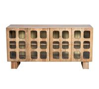 DRW Buffet avec 4 Portes en Bois et Verre Naturel 162 x 42 x 75 cm, Fer et Pierre, Noir/Bleu, Medidas: 42x36x92 cm