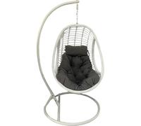 DRW Chaise Suspendue en métal et siège en Osier Blanc et Naturel 120 x 95 x 71 cm