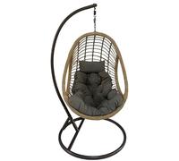 DRW Chaise Suspendue en métal et siège en Osier Noir et Naturel 120 x 95 x 71 cm
