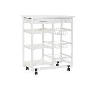 DRW Chariot de Cuisine Double en Bois Blanc avec 2 tiroirs, Porte-Bouteilles, paniers et étagères 67 x 37 x 79 cm