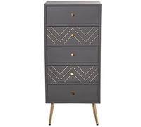 DRW Chiffonnier avec 5 tiroirs en Bois MDF et pin avec Pieds en métal Gris et doré 46 x 37 x 102 cm, 46x37x102cm