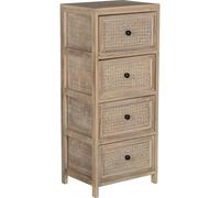 DRW Commode rectangulaire en Bois avec 4 tiroirs en Osier et pawlonia Finition Naturelle 40 x 30 x 94 cm, Verre, Transparent et doré, Medidas: 11x11x10 cm