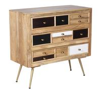 DRW Console Meuble d'entrée avec 3 tiroirs en Bois Naturel, Noir et Blanc 90 x 40 x 85 cm, 90x40x85cm