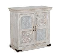 DRW Console Meuble Table d'entrée avec 2 Portes en Bois Blanc Vieilli et Naturel 90 x 40 x 90 cm
