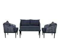 DRW Ensemble canapé 2 Places + 2 fauteuils avec Table en Aluminium, Verre et Polyester, Gris foncé, 123 x 69 x 72 cm, 123x69x72 cm
