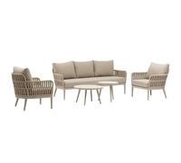 DRW Ensemble canapé avec 2 fauteuils et 2 Tables Basses en Aluminium et Corde Taupe 76,5 x 205 x 83 cm