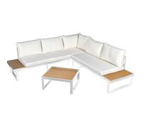 DRW Ensemble canapé d'angle avec Table en Aluminium et PS Blanc et Naturel 227 x 69 x 63 cm