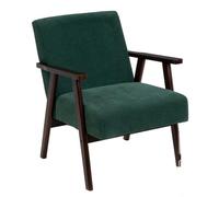 DRW Fauteuil Vintage en Tissu Chenille et Bois Vert et Marron