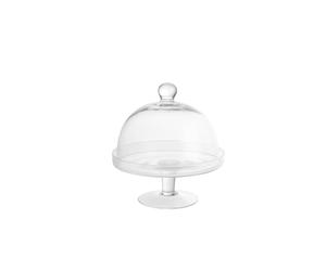 DRW Gâteau en verre avec assiette et cloche en verre soufflé à la main en Espagne Transparent 25 x 25 x 25 cm