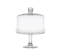 DRW Grand plat en verre avec assiette et cloche en verre soufflé à la main en Espagne Transparent Cloche : 28 x 28 x 18,5 cm. Total : 31,5 x 31,5 x 31,5 cm
