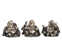 DRW Lot de 3 bouddhas du Bonheur Entendre Voir et se taire Assis Argent 9 x 7,5 x 7,5 cm
