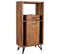 DRW Meuble d'entrée avec 1 tiroir et Porte en Bois et Pieds en métal Naturel et Noir 150 x 72 x 40 cm
