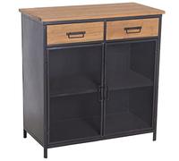 DRW Meuble d'entrée avec 2 Portes Grille en métal et 2 tiroirs en Bois MDF Noir et Naturel 80 x 40 x 85 cm, Grande