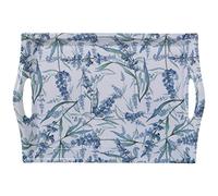 DRW Plateau rectangulaire en mélamine avec poignées et Fleurs en Bleu et Blanc 5x31x44 cm