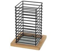DRW Porte-ustensiles en métal et Bois Noir et Naturel 12 x 12 x 16 cm, récipient 9 x 9 x 16 cm, estandar