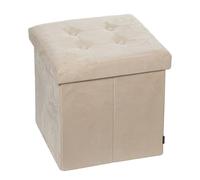 DRW Pouf Pliable avec Rangement en Polyester Beige Daim 38 x 38 x 38 cm