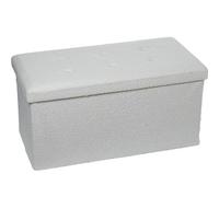 DRW Pouf Pliable avec Rangement en Polyester Blanc Peluche 38 x 38 x 77 cm