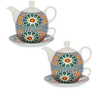 DRW - Set de 2 Tasses avec théière et Assiette en Porcelaine mosaïque théière : ø11 x 12 cm