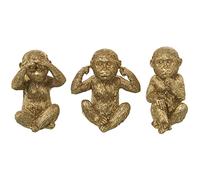 DRW Set de 3 singes Sagesse en résine, oir, Voir et Calmer en Dorado 5x6x8cm