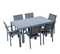 DRW Set de Table à Manger et 6 chaises en Aluminium textilène Noir 150 x 90 x 74 cm, 150x90x74 cm