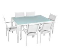 DRW Set de Table et 6 chaises en Aluminium textilène Blanc 150 x 90 x 74 cm, 150x90x74 cm