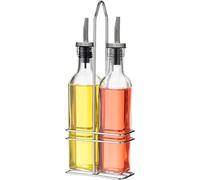 DRW Set de vinaigrier avec 2 pièces 500 ml en verre avec support en acier inoxydable transparent 7,5 x 14 x 35 cm