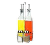 DRW Set de vinaigrier avec 4 pièces en Verre avec Support en Acier Inoxydable Transparent 12 x 14 x 34 cm