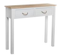 DRW Table Console d'entrée avec 2 tiroirs en Bois MDF et Plateau Blanc et Naturel 90 x 28 x 81 cm, 90x28x81 cm