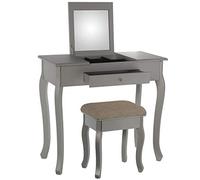 DRW Table de Toilette avec 1 tiroir et Miroir et Banc en Bois argenté 80 x 40 x 74 cm, Banc 36,5 x 29 x 46 cm