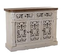 DRW Table d'entrée avec 3 Portes et 2 tiroirs sculptés en Bois et MDF Blanc Vieilli 121 x 39 x 90 cm, Madera Y DM, estandar