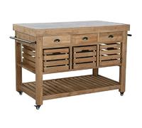 DRW Table îlot de Cuisine avec tiroirs, bacs, étagères et Barres avec Crochets en Bois 142 x 75 x 96 cm